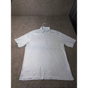 Campia Mens Polo Shirt Large White Blue Micro Dot Short Sleeve Performance